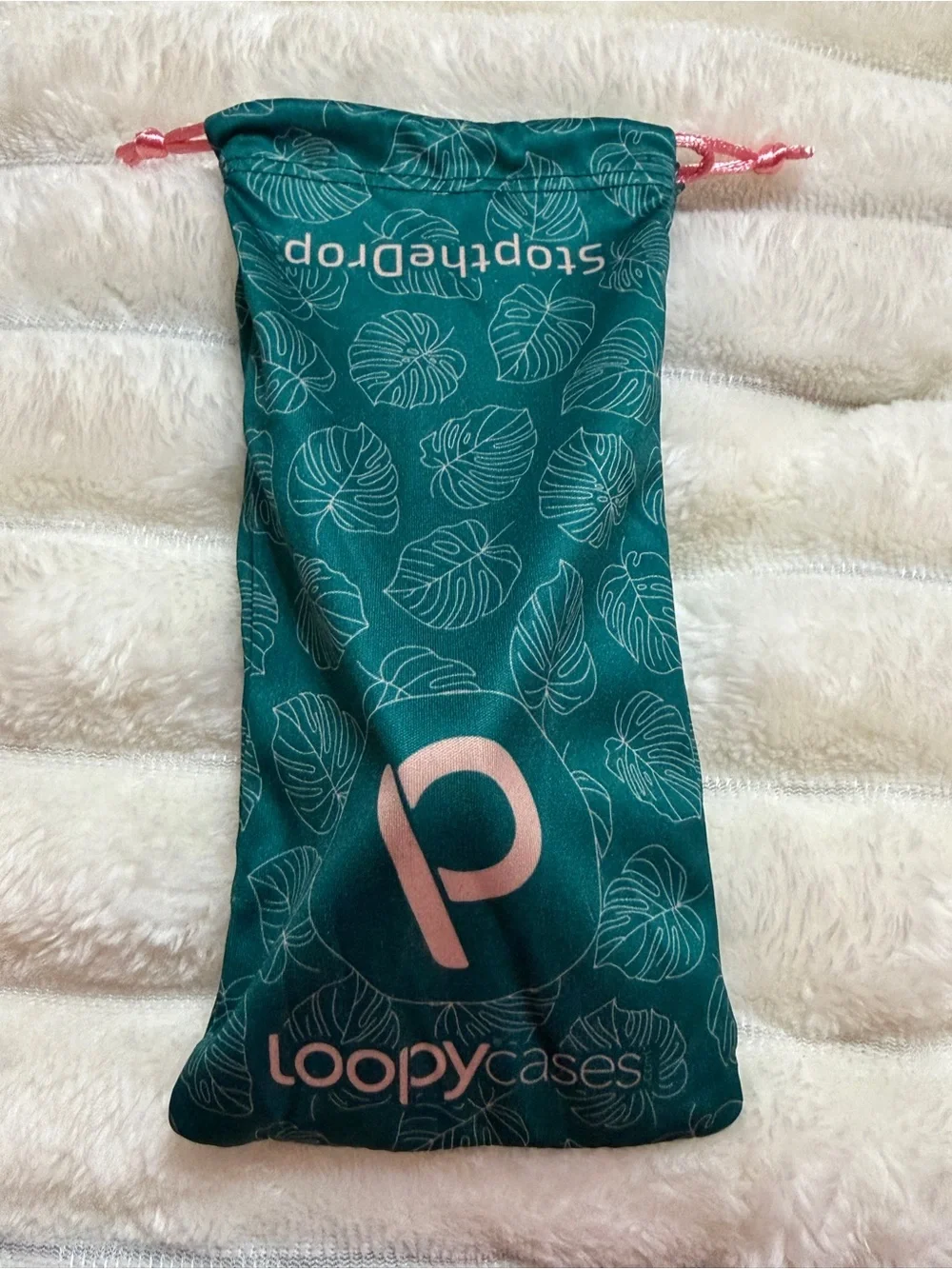 Loopy Case Teal Phone Case with White Leaf Pattern and Built-In Loop